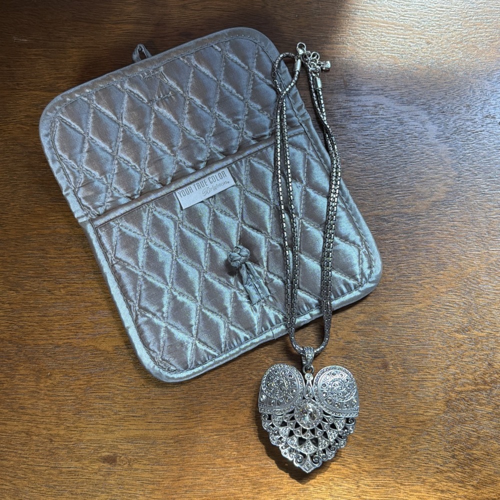 Brighton Silver Filigree Mumtaz Heart Pendant Convertible Necklace w/ Pouch - Picture 10 of 12